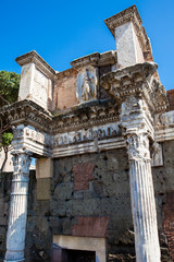 Ancient ruins of the Forum of Augustus with Temple of Mars the Avenger inaugurated in 2 BC