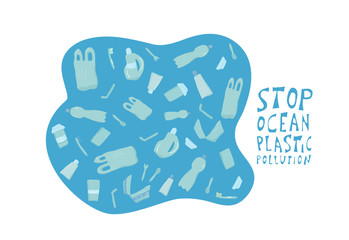 Stop ocean plastic pollution. Vector stylized text