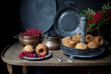 muffins, healthy homemade baked dessert with berries