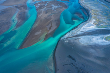 Aerial view and top view river in Iceland beautiful natural backdrop,Iceland