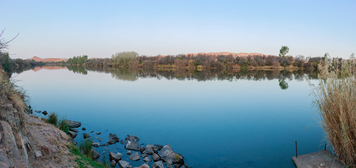 Vaal River Winter Landscape Panorama Smooth Mirror Water Dome Bergland Reflection Banks