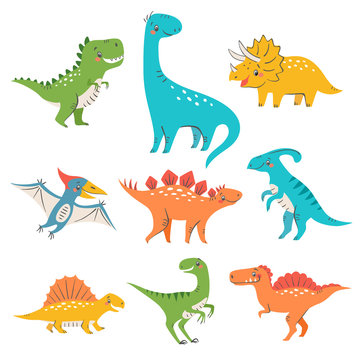 Set of cute colorful dinosaurs for kids design isolated on white background
