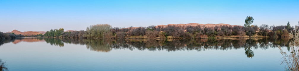 Vaal River Winter Landscape Wide Panorama Water Reflection Vredefort Dome Reflection Mirror Banks