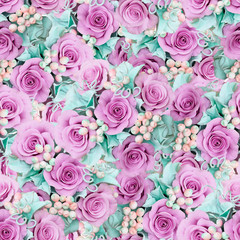 Background with roses. Seamless festive background with polymer clay roses.