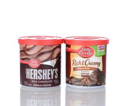 IRVINE, CA - January 05, 2014: Betty Crocker Rich and Creamy Chocolate Frosting and Hersheys Milk Chocolate. Betty Crocker is a brand name and trademark of General Mills.