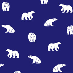 Cartoon bear - simple trendy pattern with white bear on blue background. Cartoon illustration for prints, clothing, packaging and postcards. 