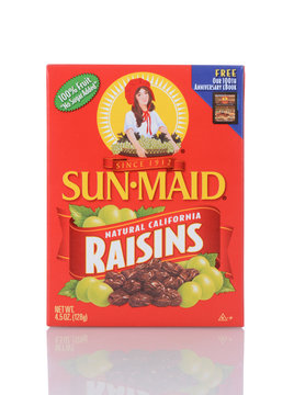 IRVINE, CA - February 06, 2013: A box of Sun-Maid Raisins. Sun-Maid Growers of California is a privately owned American cooperative of raisin growers headquartered in Kingsburg, California. In 2012, S