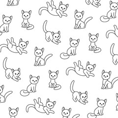 Doodle cat - simple trendy black-white pattern with animal. Cartoon vector illustration for prints, clothing, packaging and postcards. 
