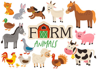 set of isolated cute farm animals- vector illustration, eps