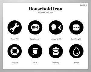 Household icons rounded solid pack