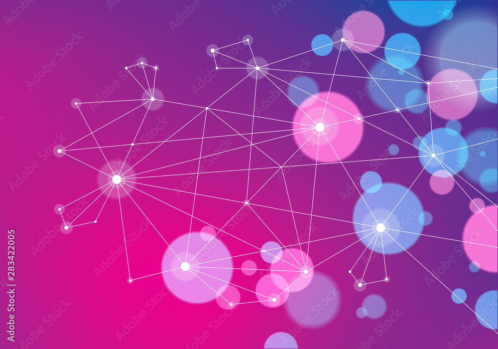 Aufkleber connected lines with dots geometric science and technology abstract background. with blurred defocus