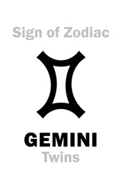 Astrology Alphabet: Sign of Zodiac GEMINI (The Twins). Hieroglyphics character sign (single symbol).