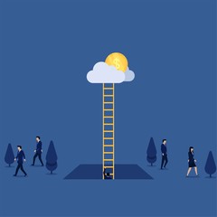 Businessman climb up ladder to cloud when others go away metaphor of way of success.
