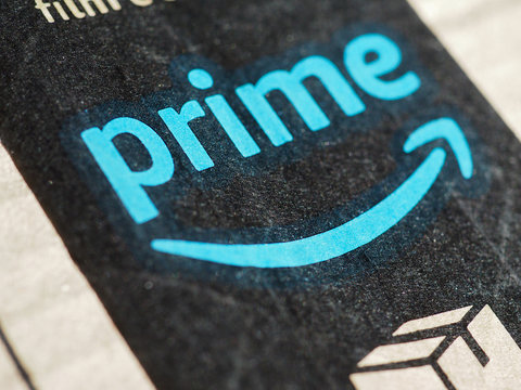 SEATTLE, USA - CIRCA DECEMBER 2017: Amazon prime label on parcel