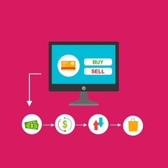 Online Shop Marketplace with smartphone.On line store. Sale, Laptop and smart phone with awning