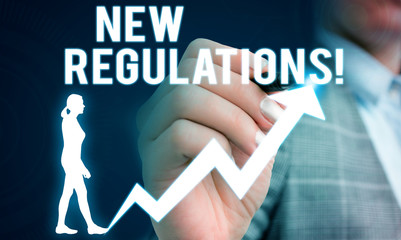 Handwriting text writing New Regulations. Conceptual photo rules made government order control...