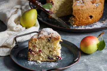biscuit cake with berries and pears, gluten free