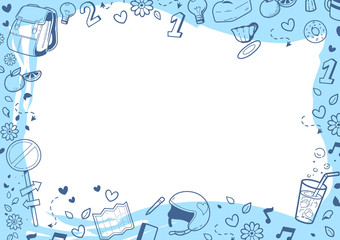 Blue doodle accessory frame with white background - vector