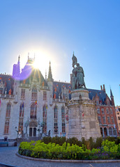 Obraz premium The Provinciaal Hof (Province Court) is a Neogothical building on the market place in Bruges, Belgium.