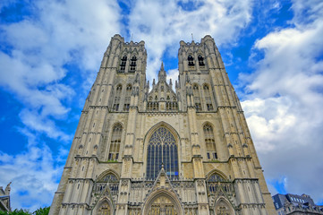 Fototapeta na wymiar The Cathedral of St. Michael and St. Gudula is a Roman Catholic church in Brussels, Belgium.