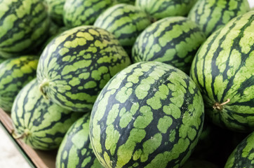 watermelon stacked on the marketplace