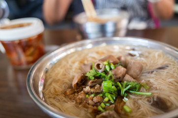 Taiwan snack of thin noodles with pork intestine