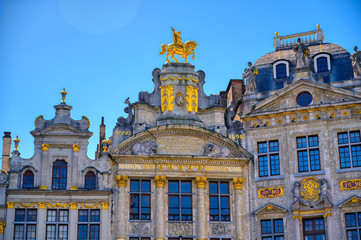 Buildings and architecture in the Grand Place, or Grote Markt, the central square of Brussels, Belgium.