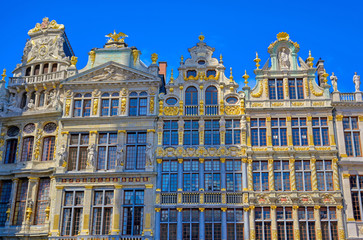 Fototapeta premium Buildings and architecture in the Grand Place, or Grote Markt, the central square of Brussels, Belgium.