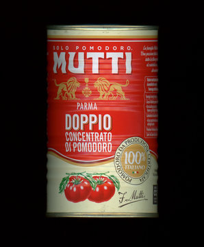 PARMA, ITALY - CIRCA DEC 2018: Mutti tomato double concentrate