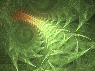 Green Glowing Spirals Fractal Background Image, Illustration - Vortex repeating spiral patterns, Symmetrical repeating geometric patterns. Abstract background