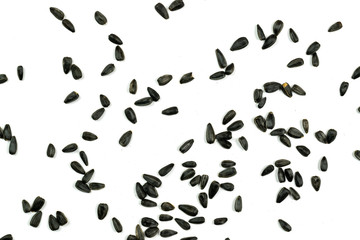 Sunflower seeds, background or texture isolated on white. lose-up.