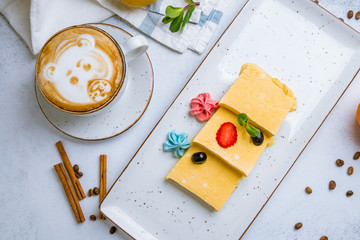 Homemade ice cream cassata with coffee cappuccino on grey background