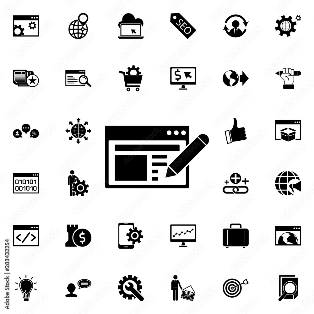 Poster web design icon. universal set of seo and development for website design and development, app develo