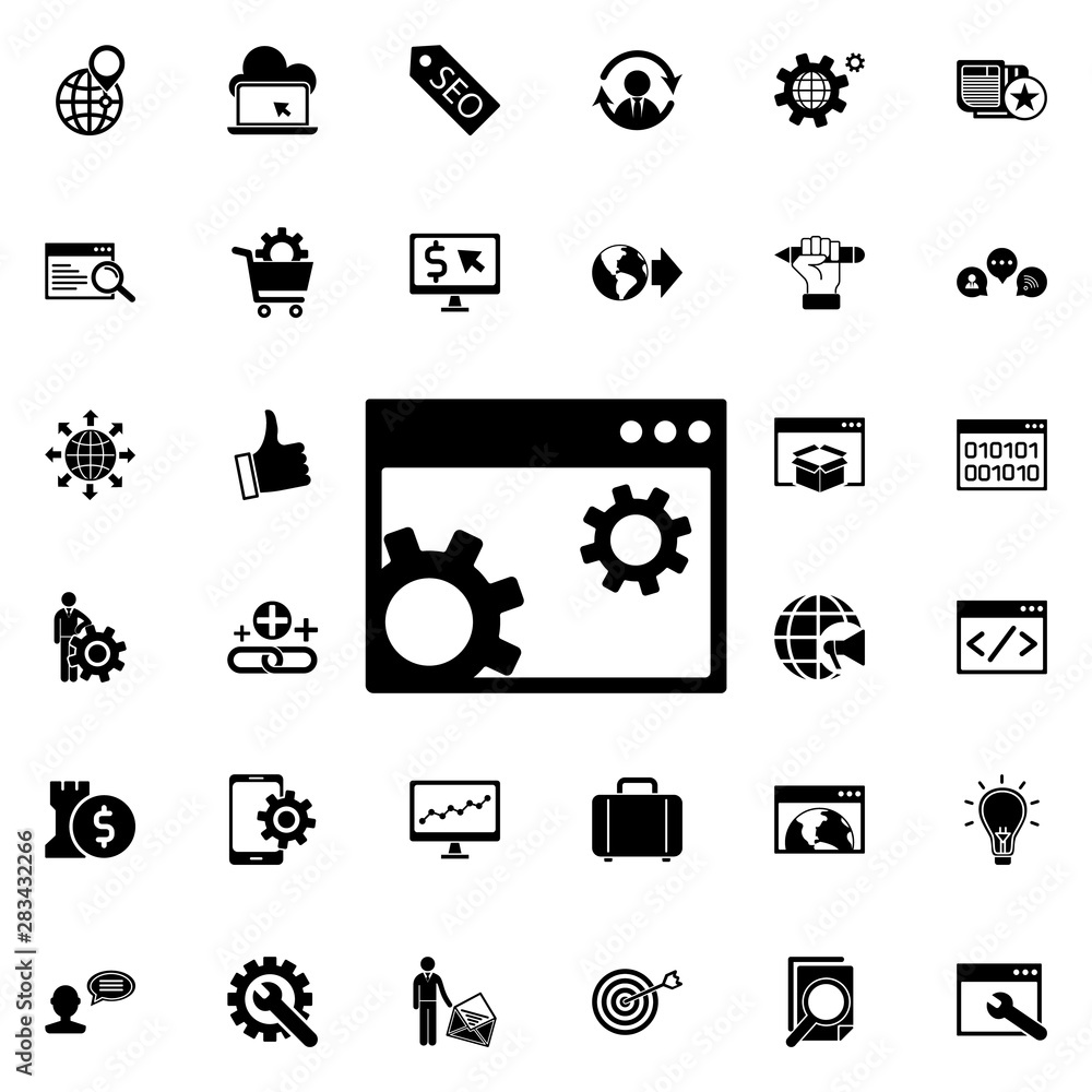 Poster site optimization icon. universal set of seo and development for website design and development, app