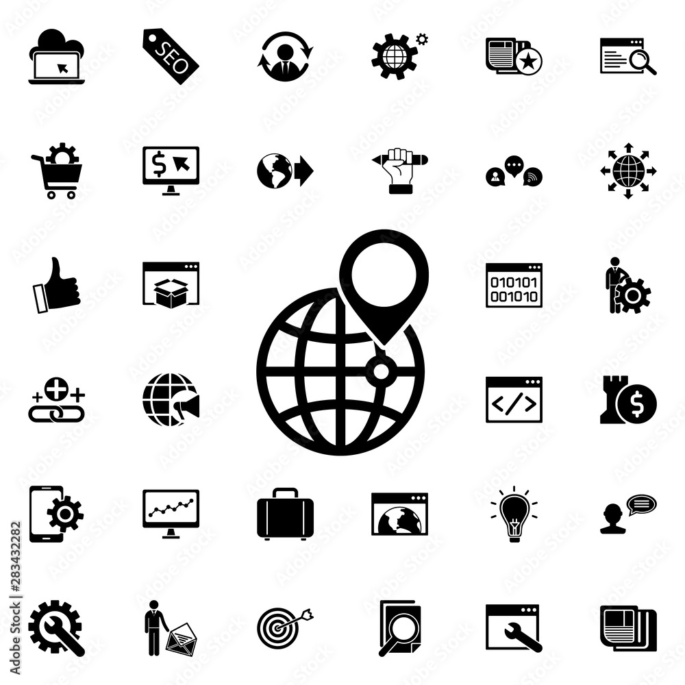 Poster local seo icon. universal set of seo and development for website design and development, app develop