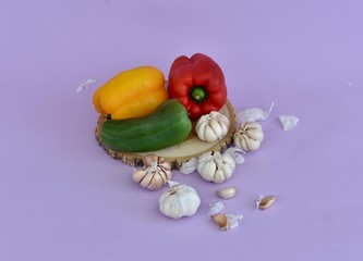 Varied paprika and garlic ready for an exquisite dinner.