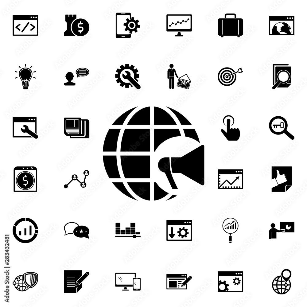Poster advertising site icon. universal set of seo and development for website design and development, app 