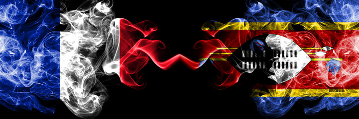 France vs Swaziland, Swazi smoky mystic flags placed side by side. Thick colored silky abstract...