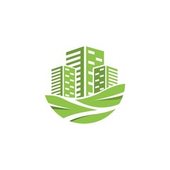 modern simple green building city vector logo design