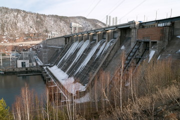 The Krasnoyarsk hydroelectric power station named after 50 anniversary of the Soviet Union - hydroelectric power station on the Yenisei river, near the town of Divnogorsk.