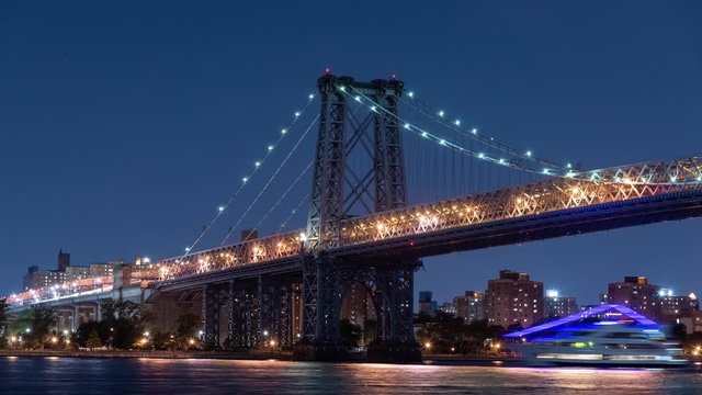 Williamsburg Bridge, Brooklyn, New York, Night Timelapse Video