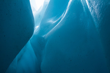 Ice detail shot from within a crevasse on a glacier in Alaska