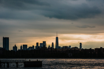 Manhattan downtown in dusk. View from Williamsburg, Brooklyn