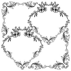 Various shape frame with plant of leaf flower in sketch style. Vector