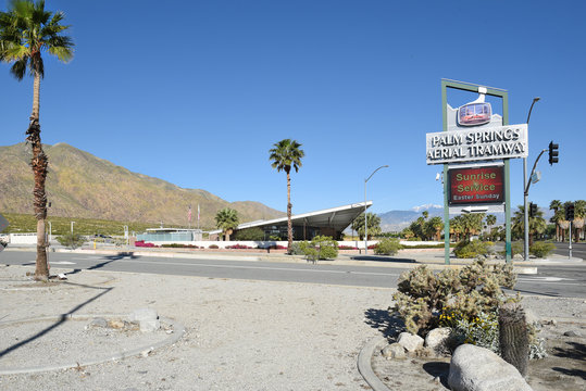 PALM SPRINGS, CA - MAR 24, 2017: Tramway Gas Station, Palm Springs. The station built in 1965 now serves as the Palm Springs Visitor Center.