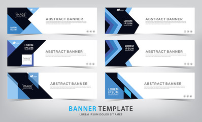 set of six abstract blue web banner templates, vector illustration