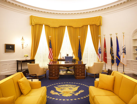 YORBA LINDA, CALIFORNIA - FEBRUARY 24, 2017: Richard M Nixon Oval Office recreation. The replica room is part of the museum at the Nixon Library and Birthplace.