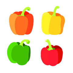 Colour Yellow orange red green bell pepper isolated on white background  Illustration vector