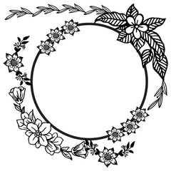 Black line art, for simple leaves and wreath frame. Vector