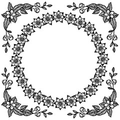 Black line art, for simple leaves and wreath frame. Vector